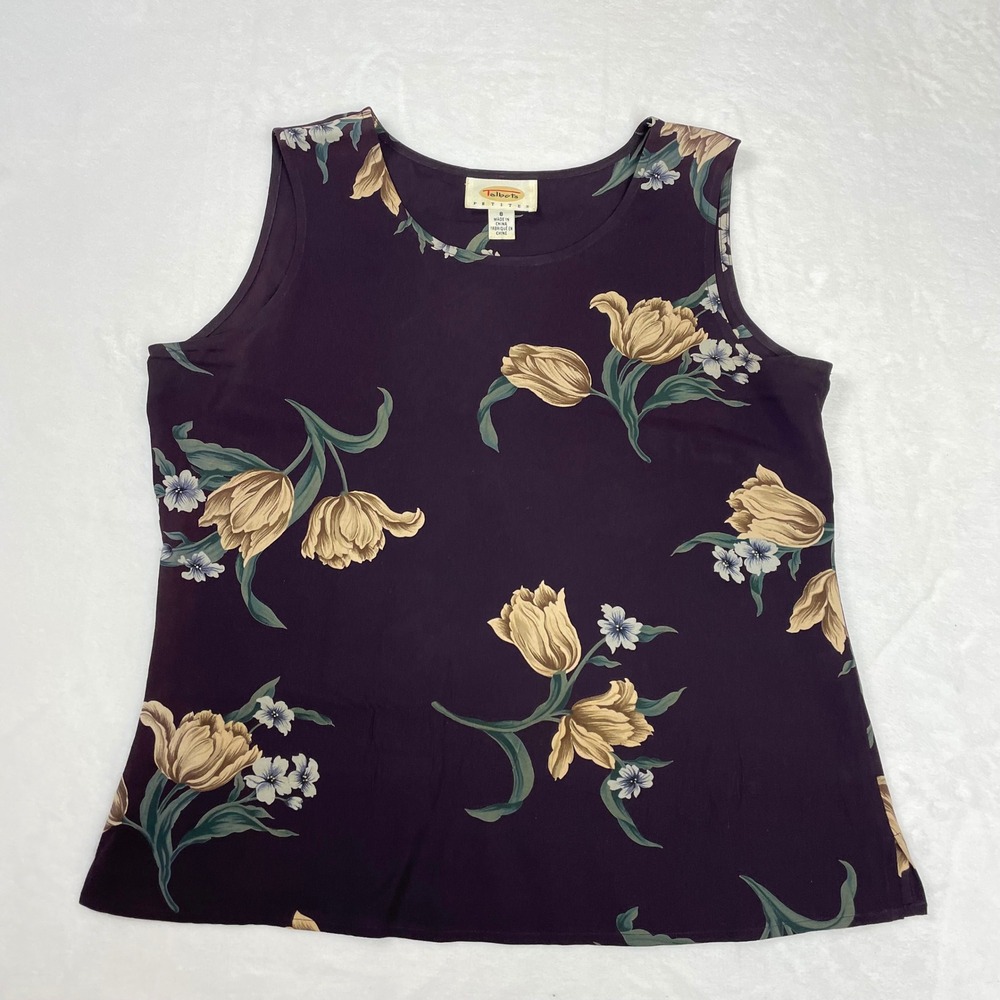 Talbots Shell Top Silk Women 8P Purple Excellent Floral Sleeveless Blouse